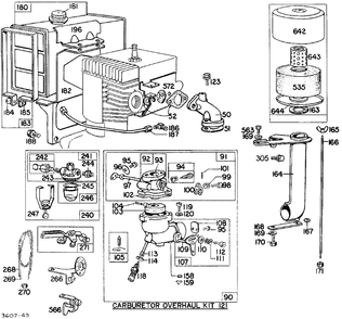 Carb Assembly Fuel Tank, A/C Diagram and Parts List for 193401-0137-XX  Briggs and Stratton Engine